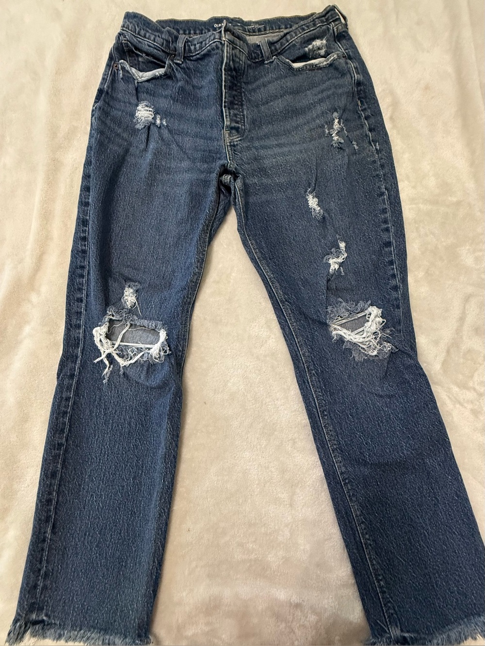 Old Navy High Rise Slouchy Straight Distressed Jeans with Button Fly